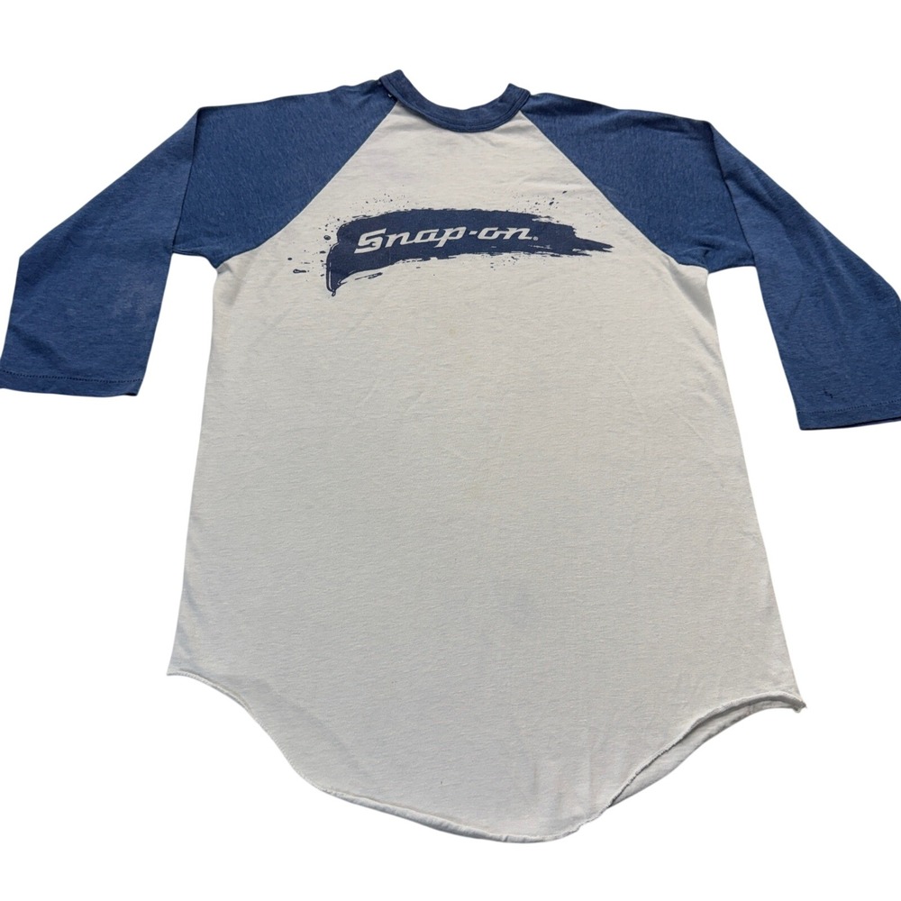 Snap-on T-Shirt Mens Medium Blue White Raglan 3/4 Sleeve Vintage Sport-T Stedman